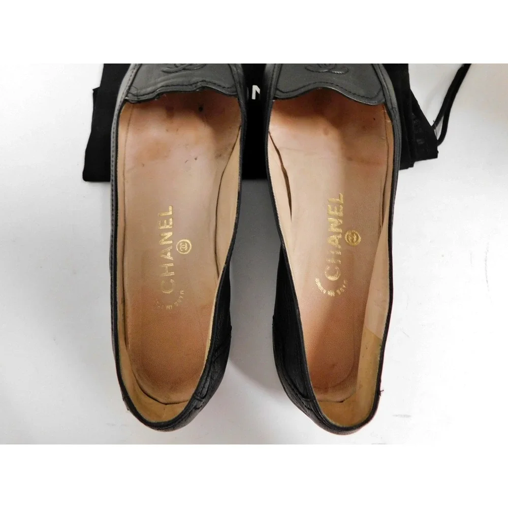 Chanel Stitched CC Logo Black Leather Flats 40 | 9.5 - Picture 5 of 6